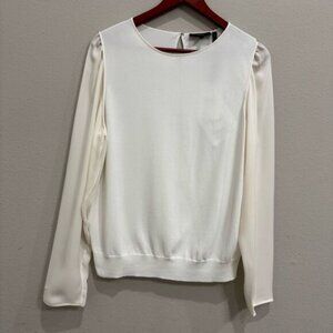 Theory Knit Blouse Slik Crepe‎ Sleeves Large